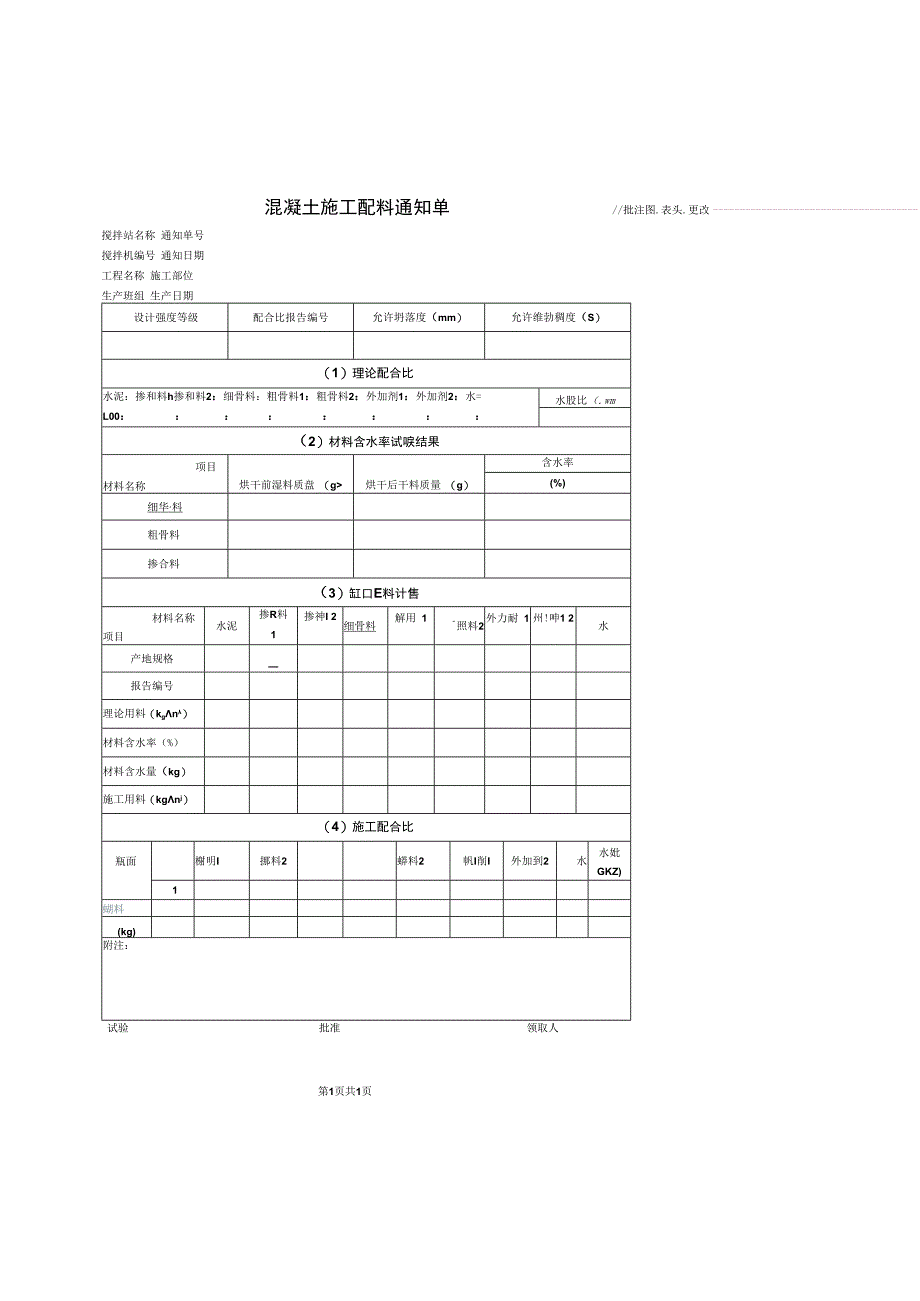 混凝土施工配料通知单.docx_第1页