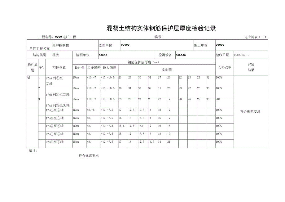 混凝土结构实体钢筋保护层厚度检验记录.docx_第1页