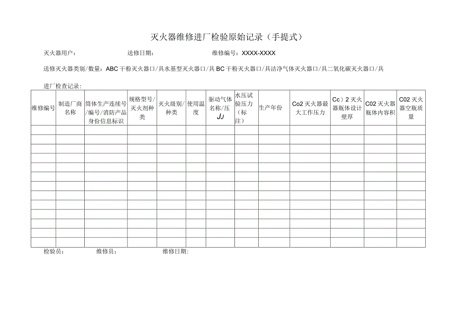 灭火器维修进出厂检验原始记录（手提式）.docx_第2页