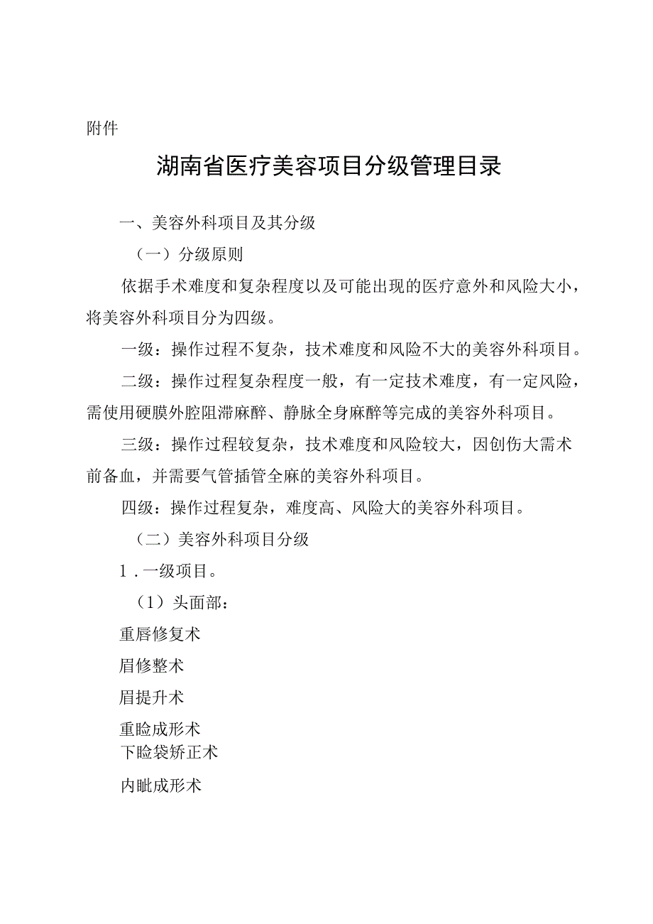 湖南省医疗美容项目分级管理目录.docx_第1页