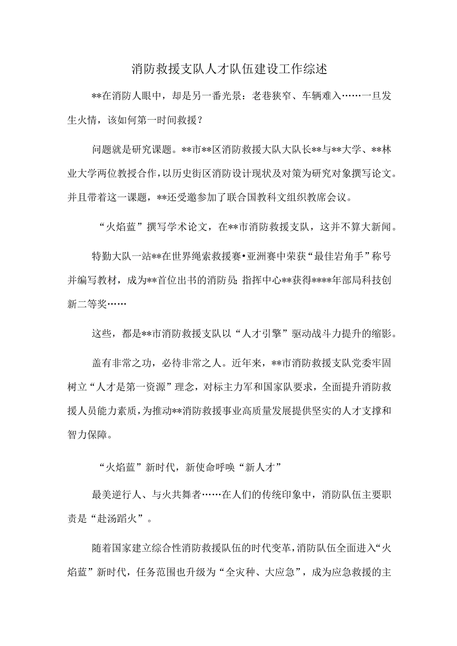 消防救援支队人才队伍建设工作综述.docx_第1页