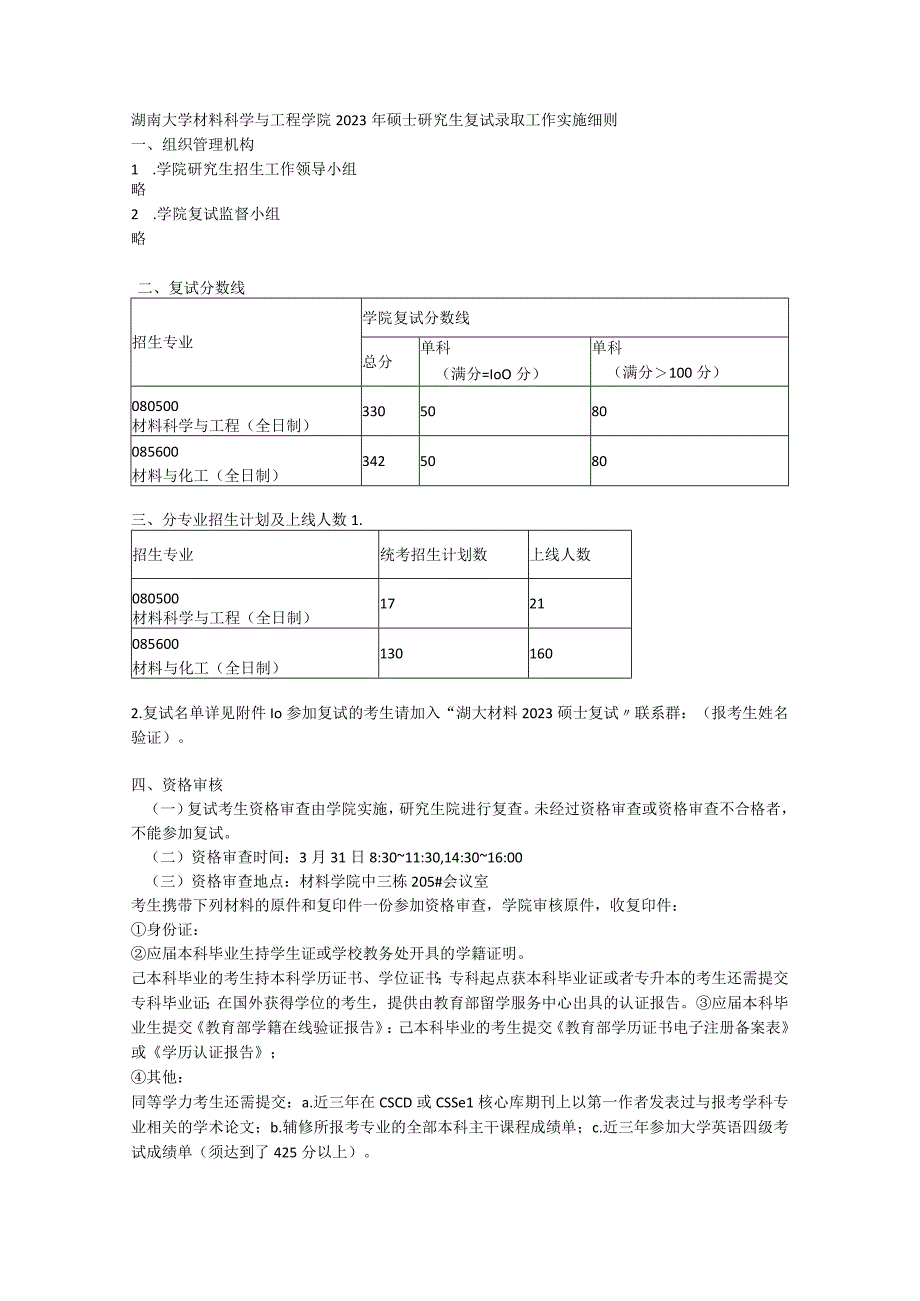 湖南大学材料科学与工程学院2023年硕士研究生复试录取工作实施细则.docx_第1页