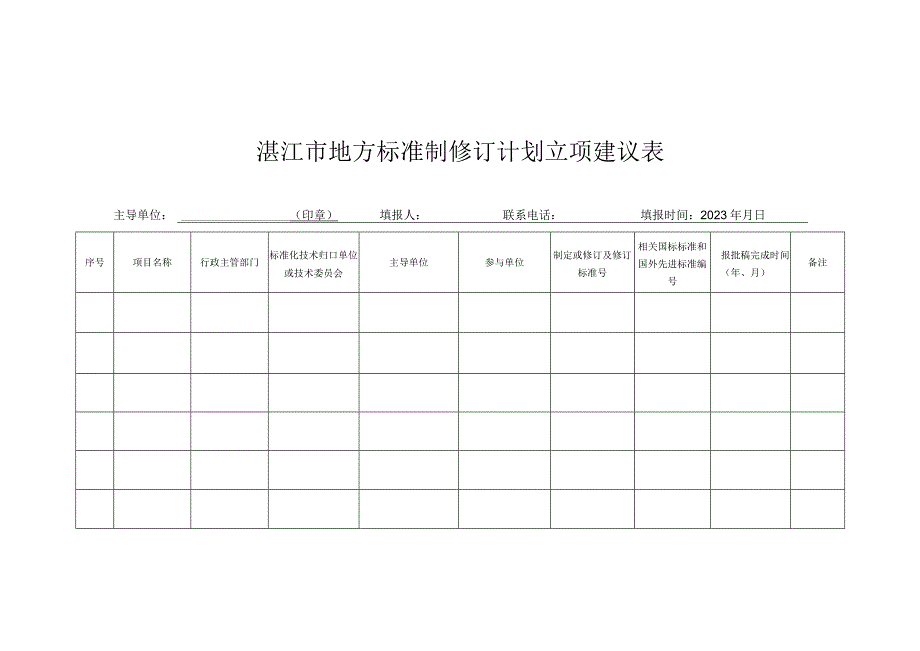 湛江市地方标准制修订计划立项建议表.docx_第1页