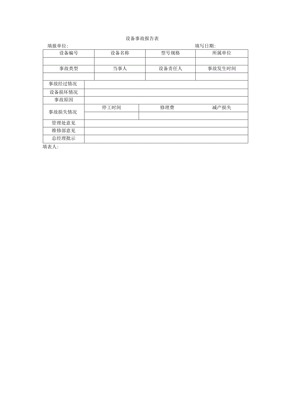 生产及设备管理模板设备事故报告表.docx_第1页