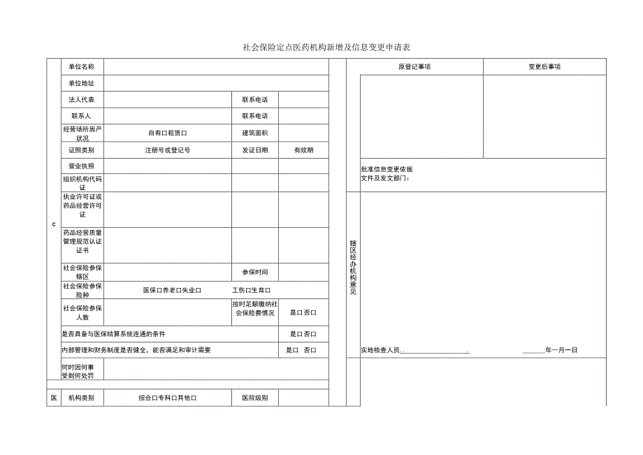 社会保险定点医药机构新增及信息变更申请表.docx_第1页