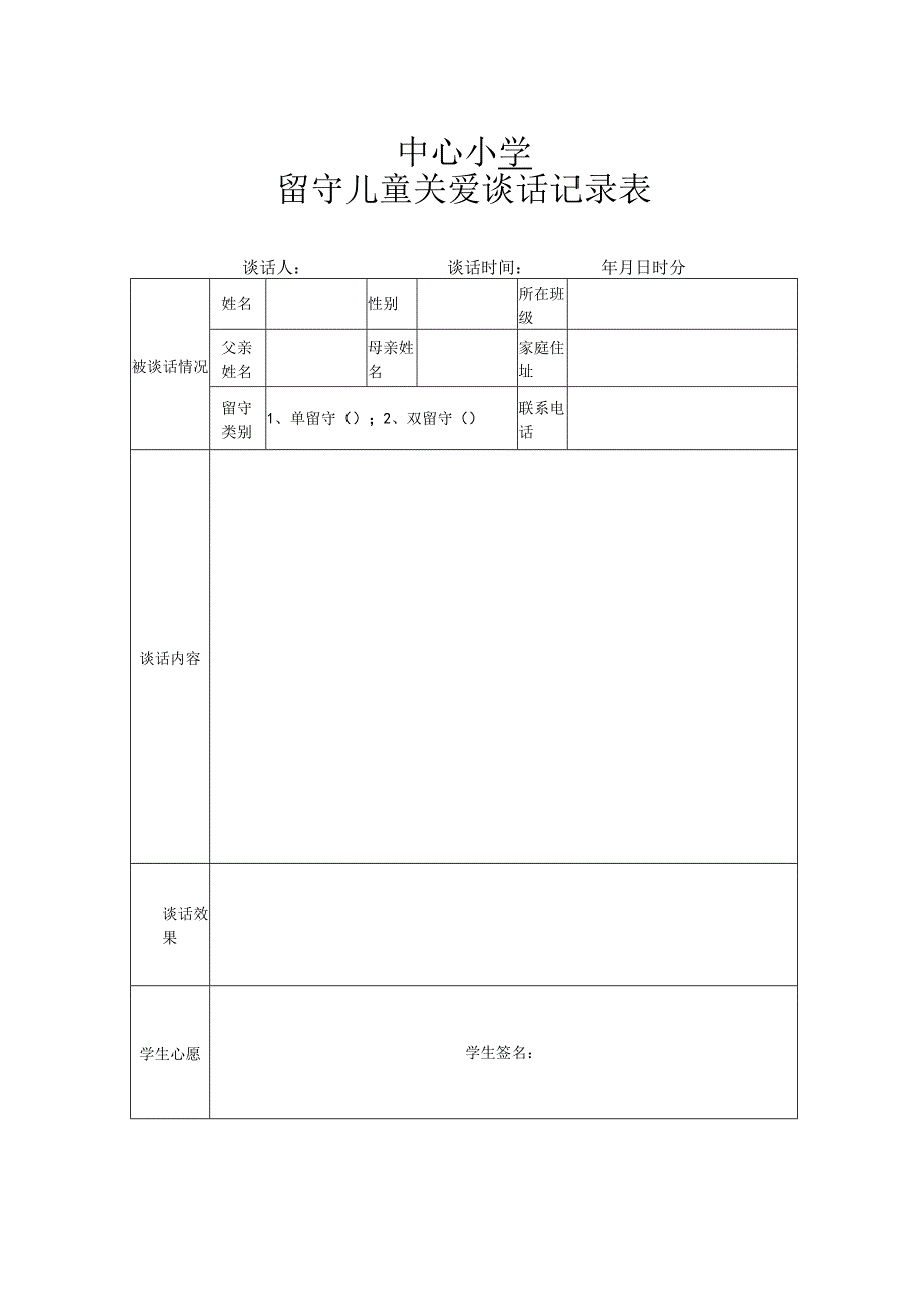 留守儿童关爱谈话记录表.docx_第1页