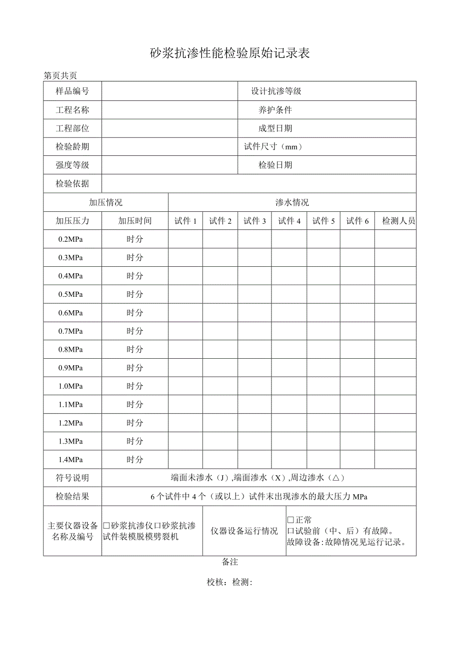 砂浆抗渗性能检验原始记录表.docx_第1页