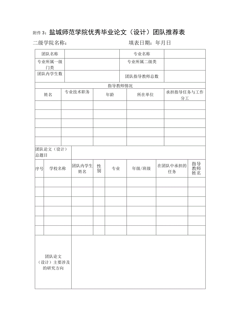 盐城师范学院优秀毕业论文设计团队推荐表.docx_第1页