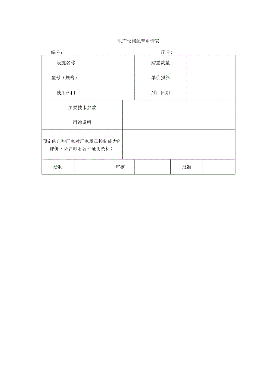 生产及设备管理模板生产设施配置申请表.docx_第1页