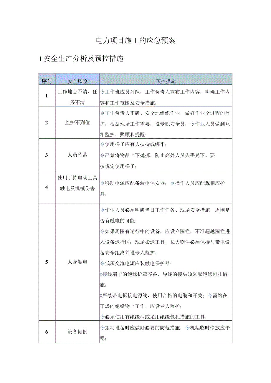 电力项目施工突发事件的应急预案.docx_第1页