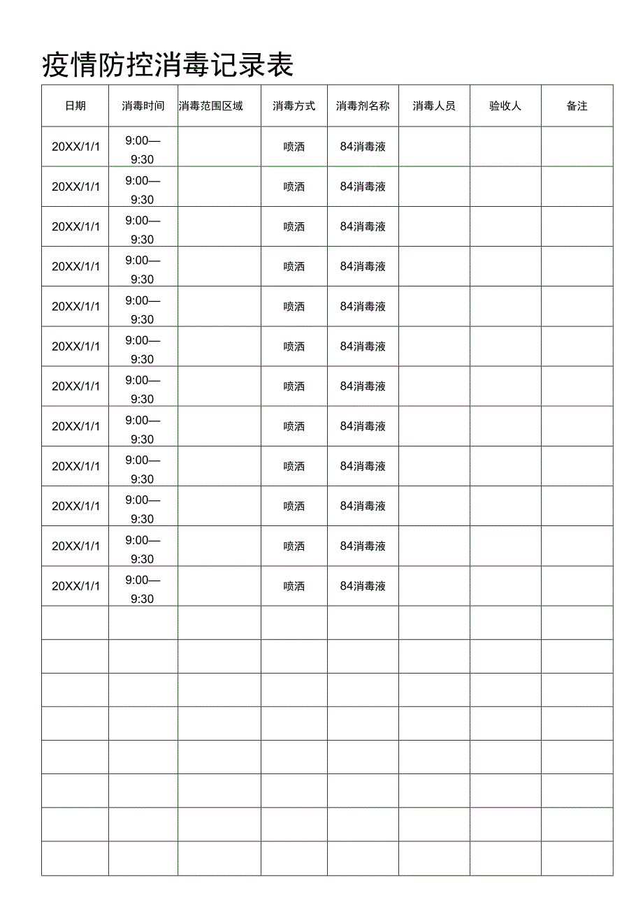 疫情防控消毒记录表.docx_第1页