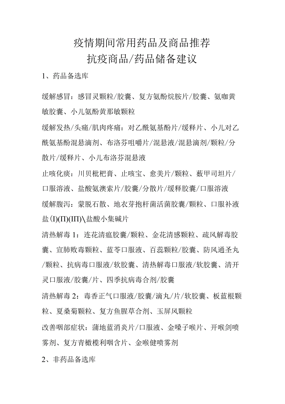 疫情期间常用药品及商品推荐2610.docx_第1页