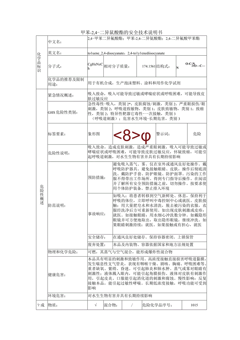 甲苯2,4二异氰酸酯的安全技术说明书.docx_第1页