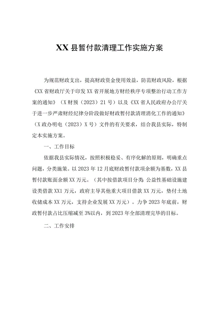 XX县暂付款清理工作实施方案.docx_第1页