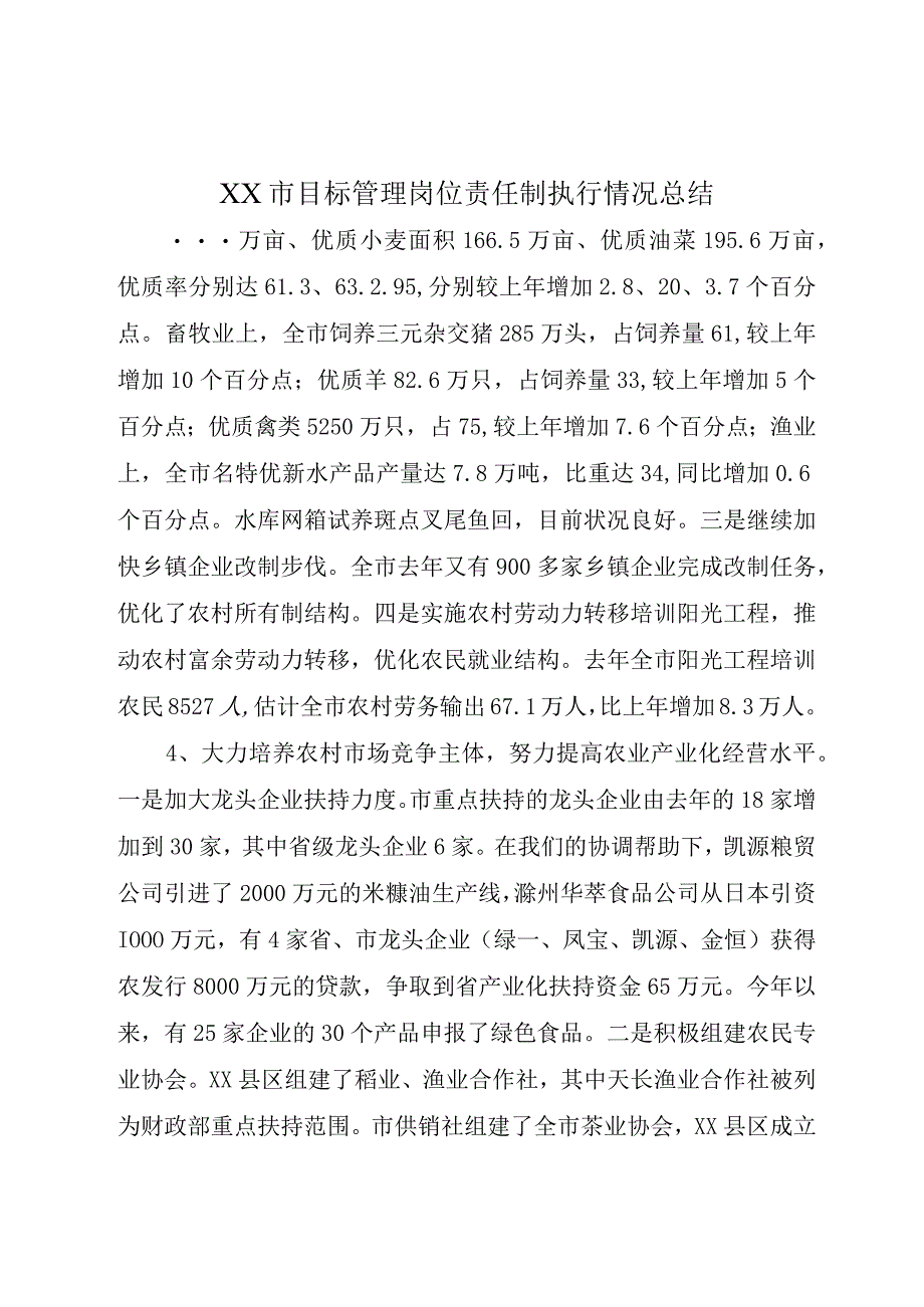 XX市目标管理岗位责任制执行情况总结.docx_第1页