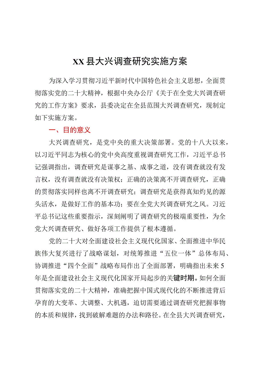 XX县大兴调查研究实施方案.docx_第1页