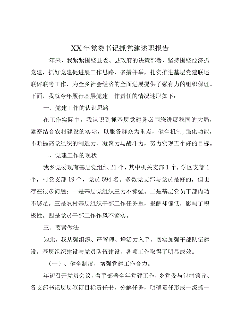 XX年党委书记抓党建述职报告.docx_第1页