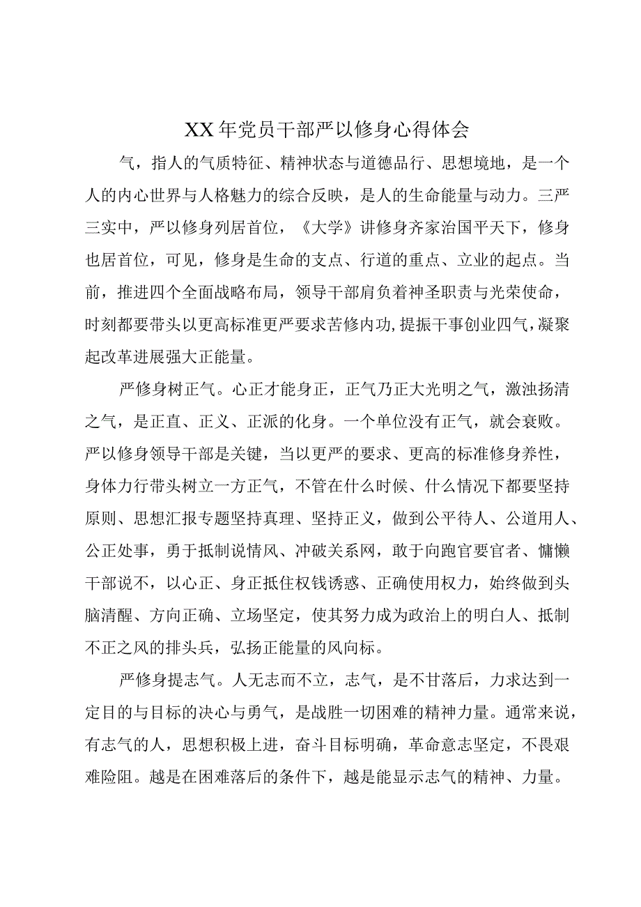 XX年党员干部严以修身心得体会.docx_第1页