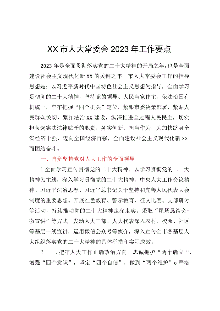 XX市人大常委会2023年工作要点.docx_第1页