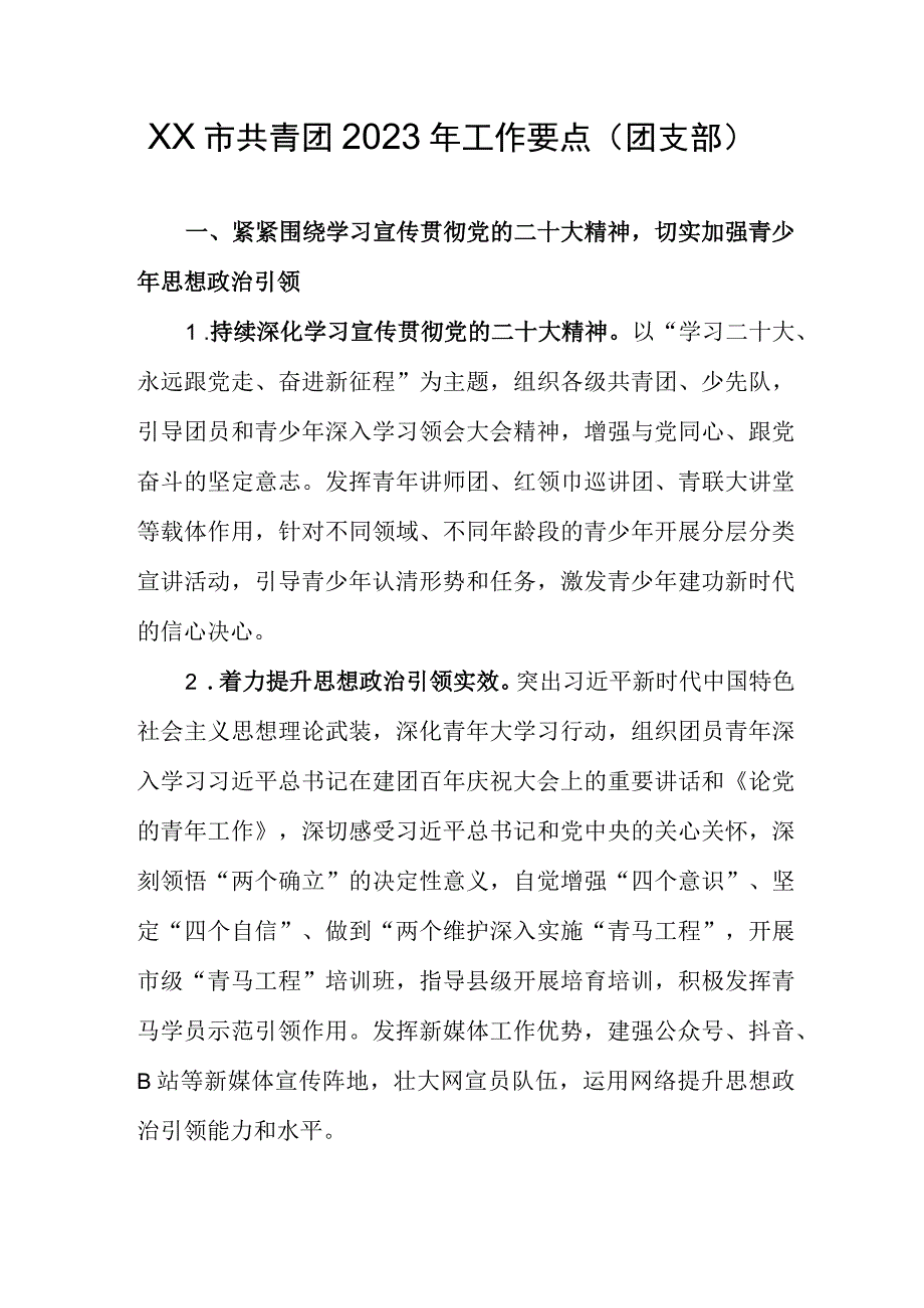 xx市共青团2023年工作要点（团支部）.docx_第1页