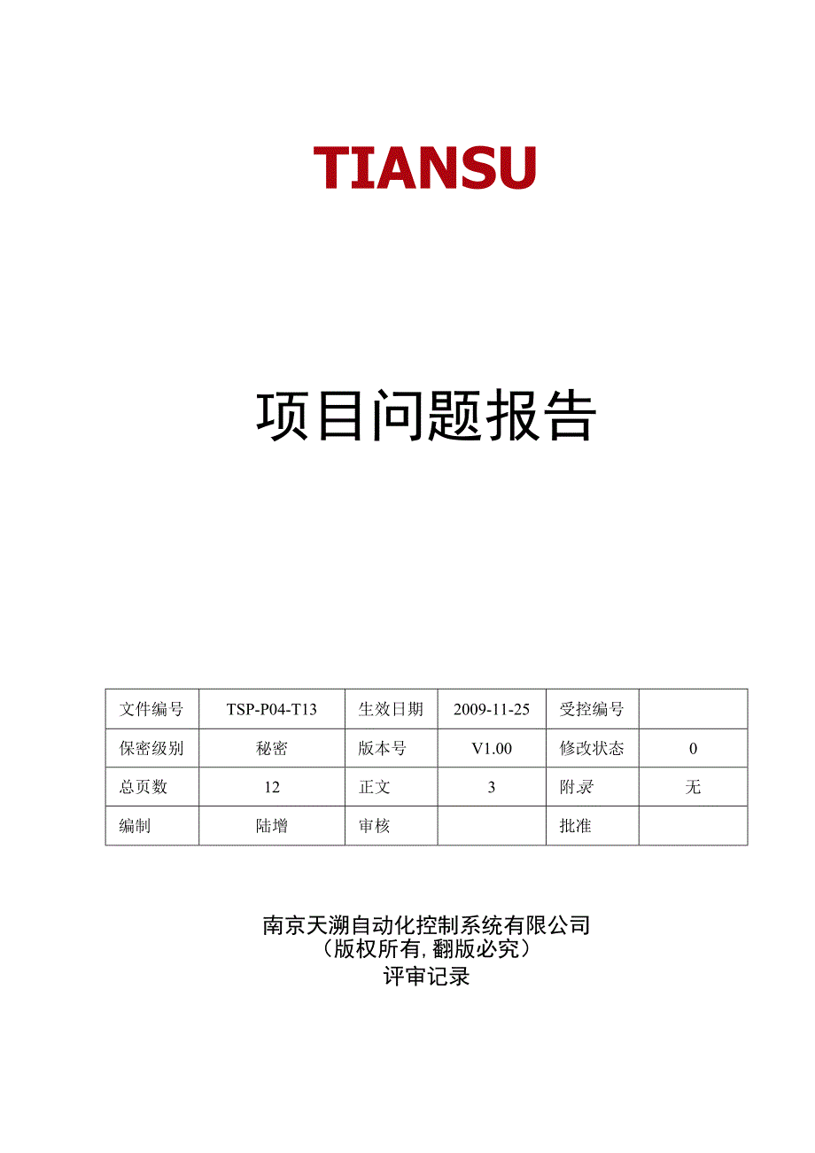 TSPP04T13 项目问题报告 V100.docx_第1页