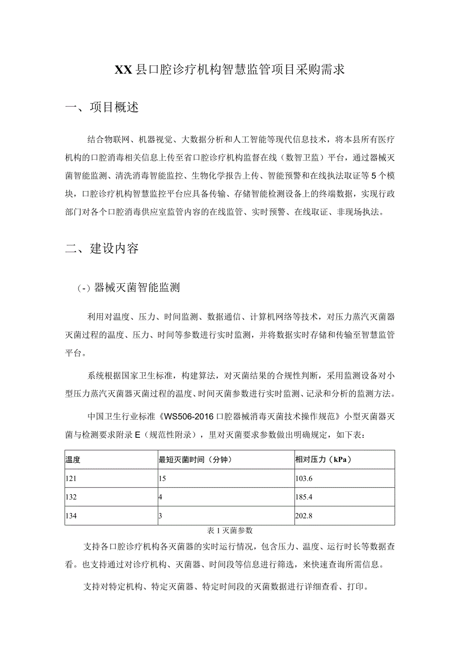 XX县口腔诊疗机构智慧监管项目采购需求.docx_第1页