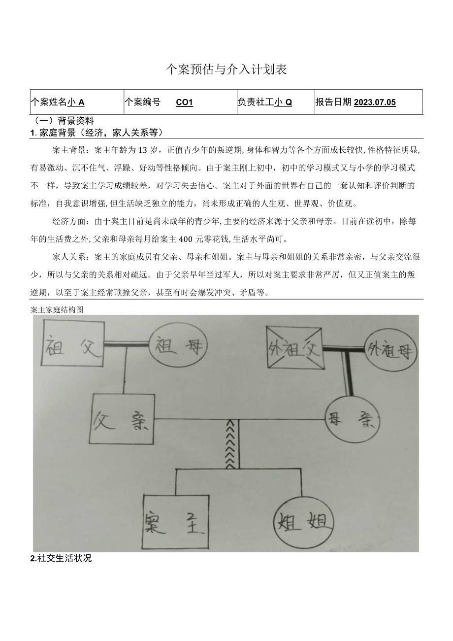 个案案例003个案预估与介入计划表：青少年行为治疗及家庭关系改善服务.docx_第1页