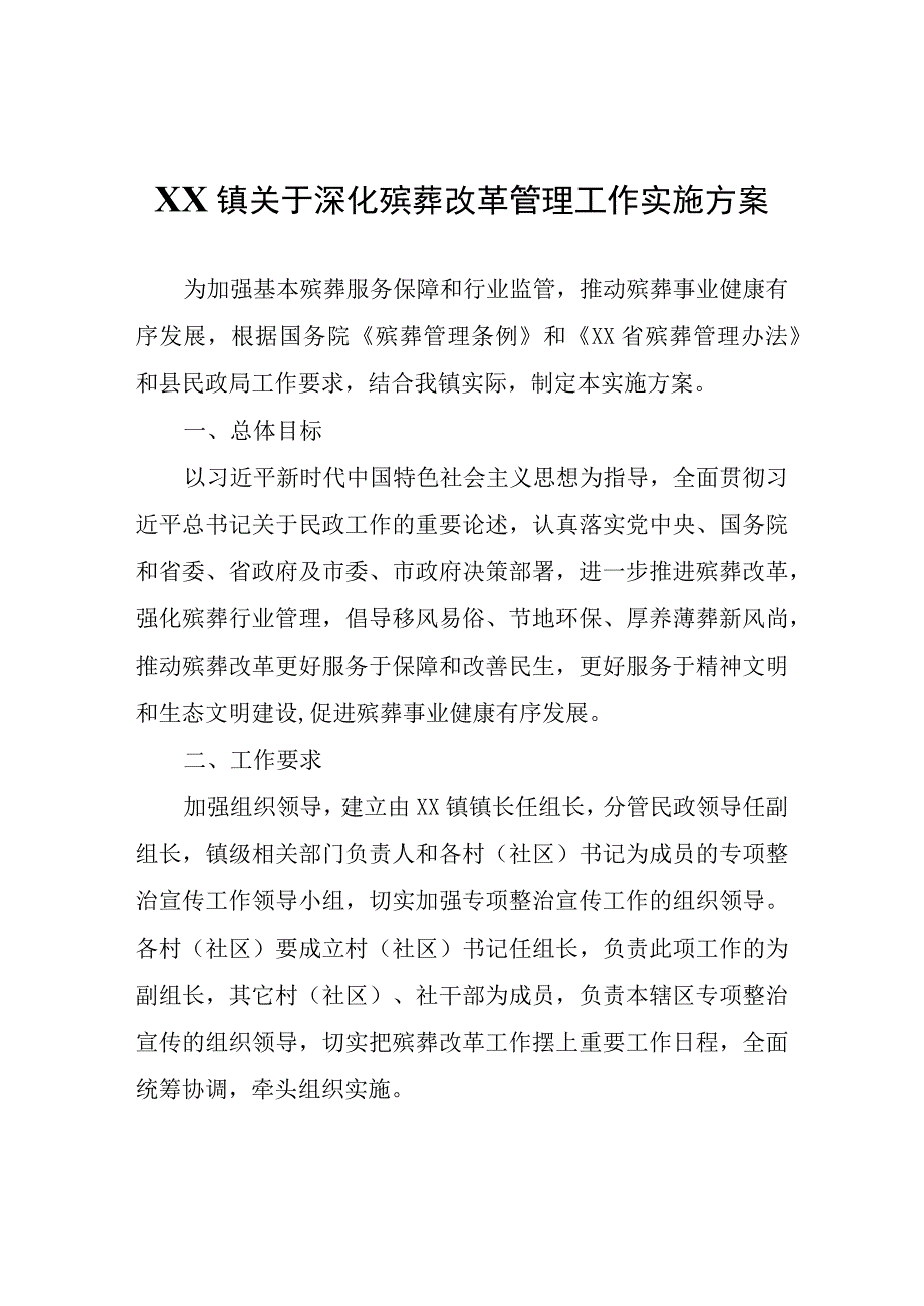 XX镇关于深化殡葬改革管理工作实施方案.docx_第1页