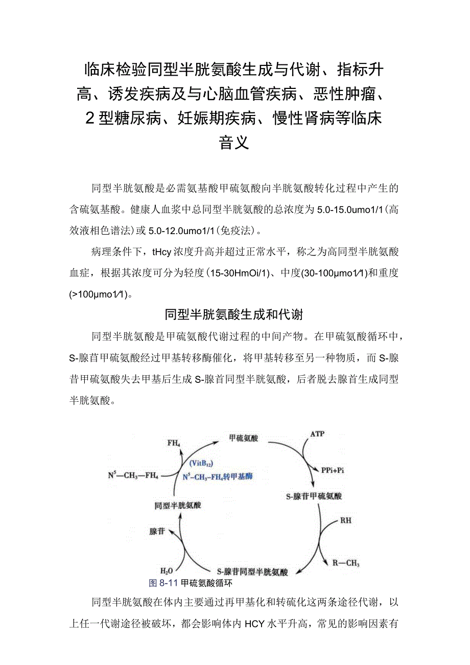 临床检验同型半胱氨酸生成与代谢指标升高诱发疾病及与心脑血管疾病恶性肿瘤 2型糖尿病妊娠期疾病慢性肾病等临床意义.docx_第1页