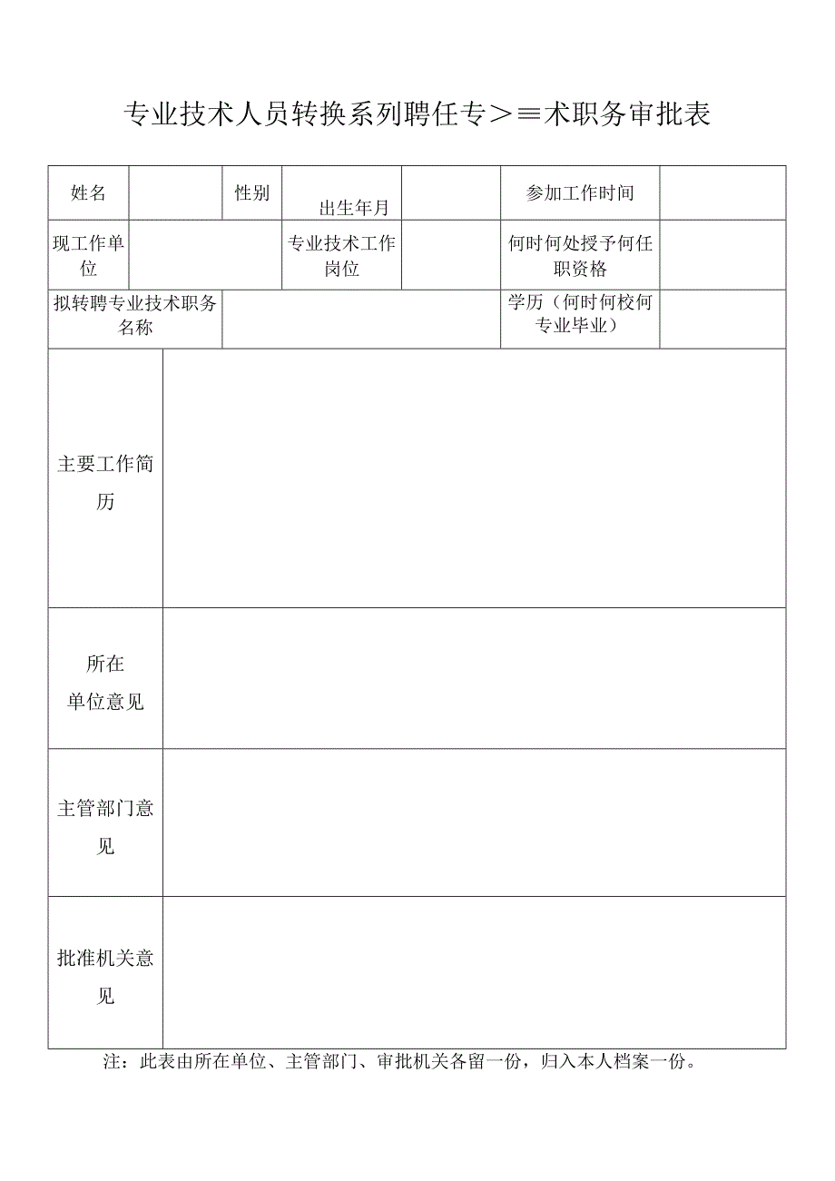 专业技术人员转换系列聘任专业技术职务审批表.docx_第1页