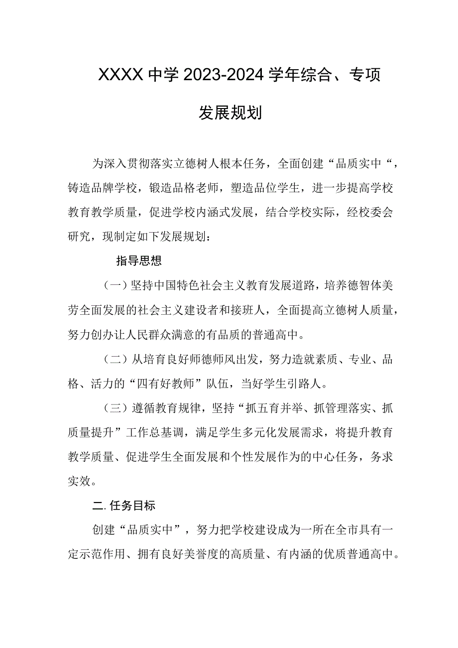 中学20232024学年综合专项发展规划.docx_第1页