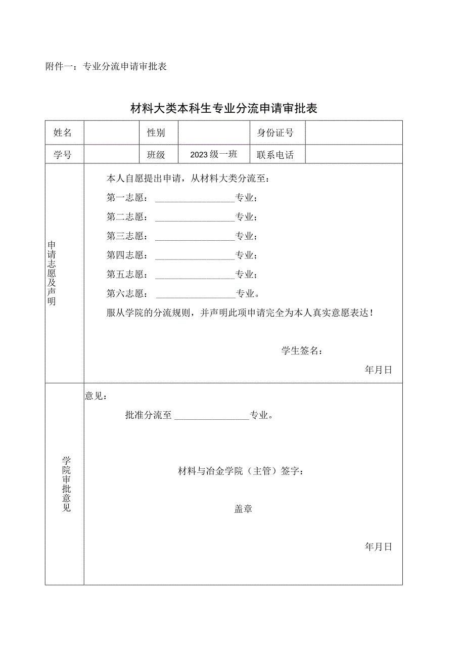 专业分流申请审批表材料大类本科生专业分流申请审批表.docx_第1页