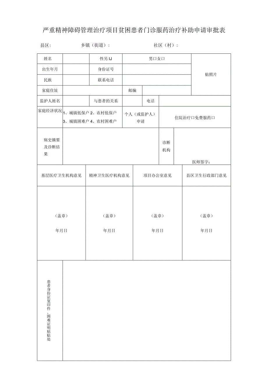 严重精神障碍管理治疗项目贫困患者门诊治疗补助申请表.docx_第1页