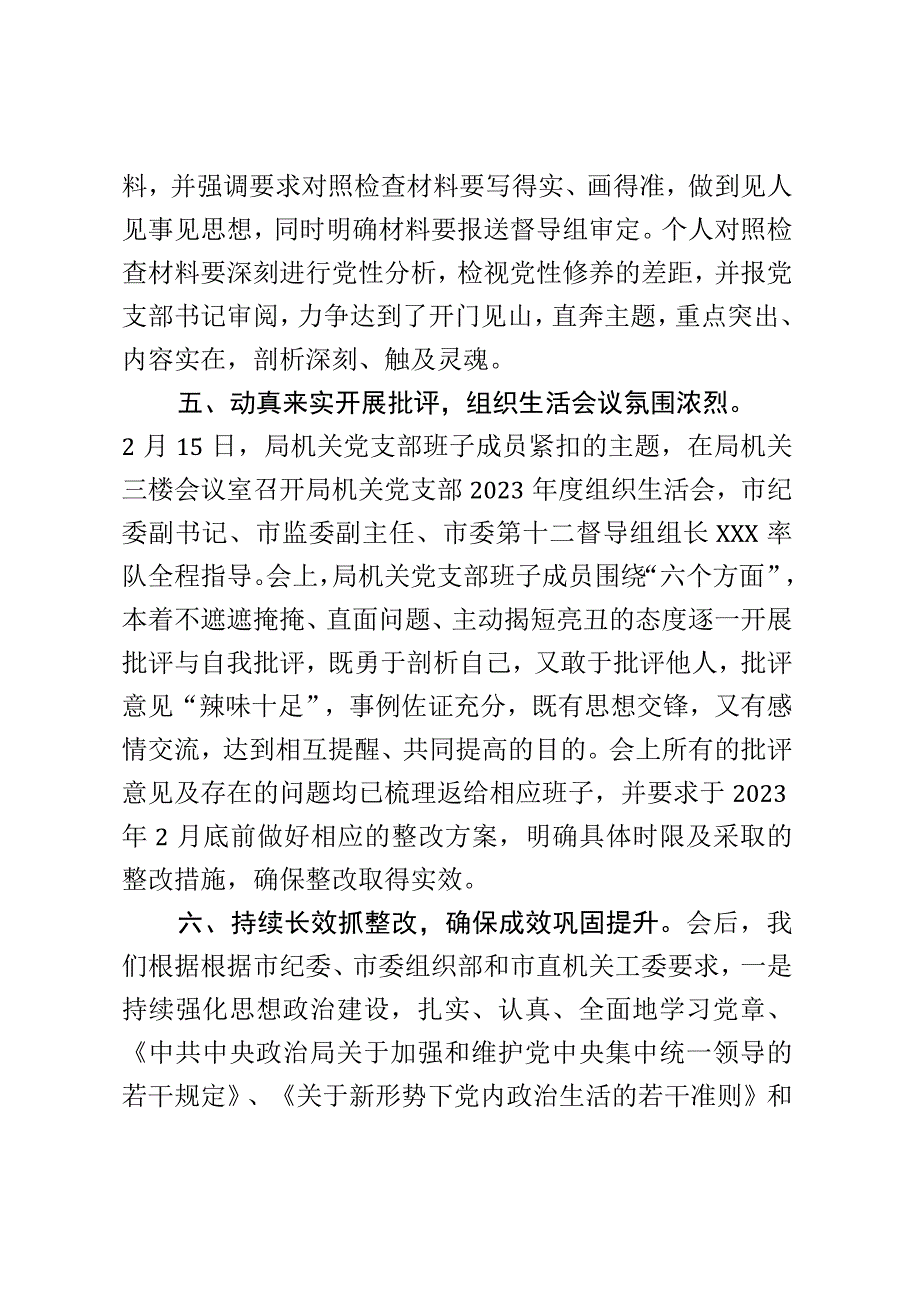 x市局机关党支部关于召开2023年度组织生活会的情况报告.docx_第3页