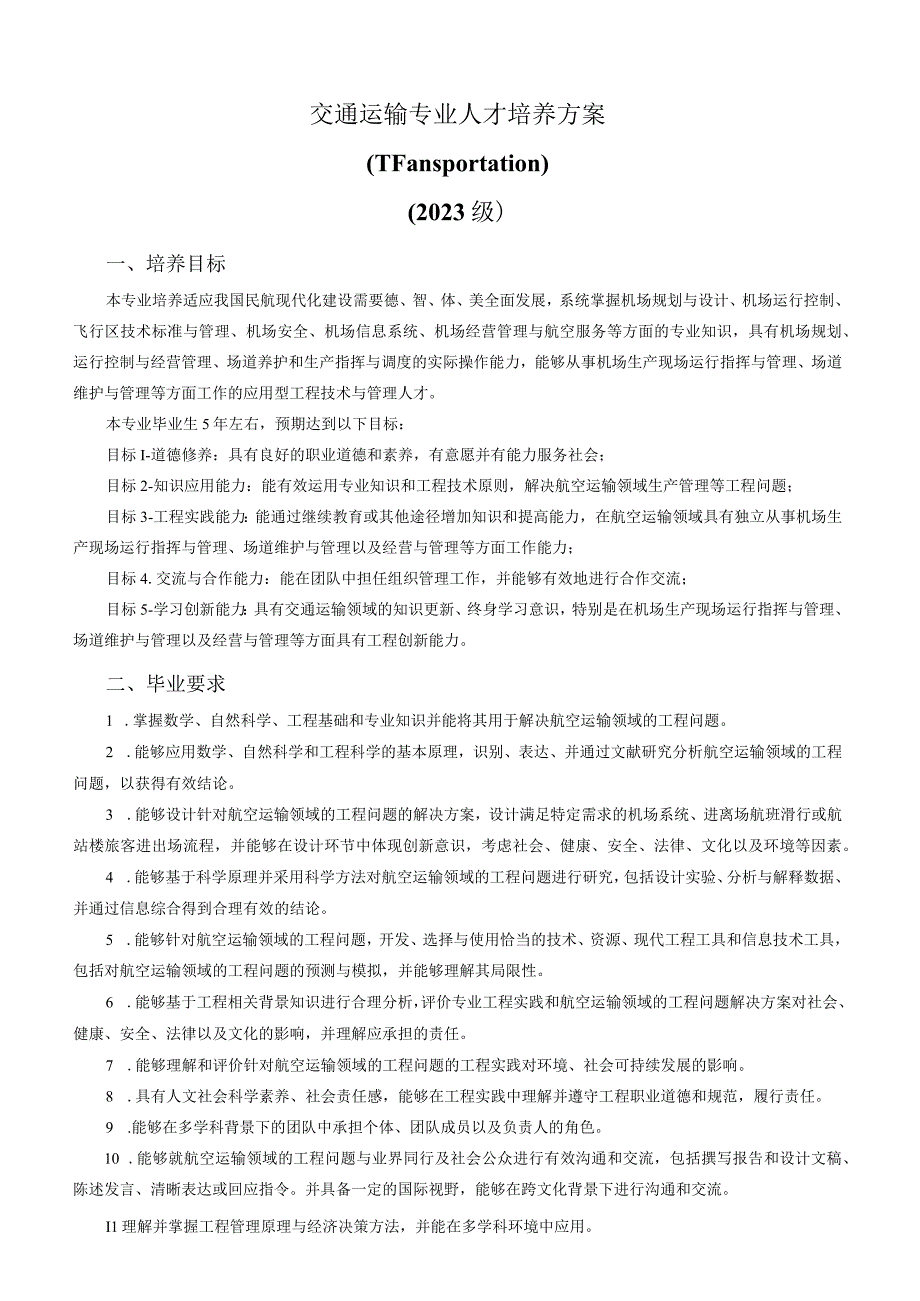 交通运输专业人才培养方案Transportation2023级.docx_第1页