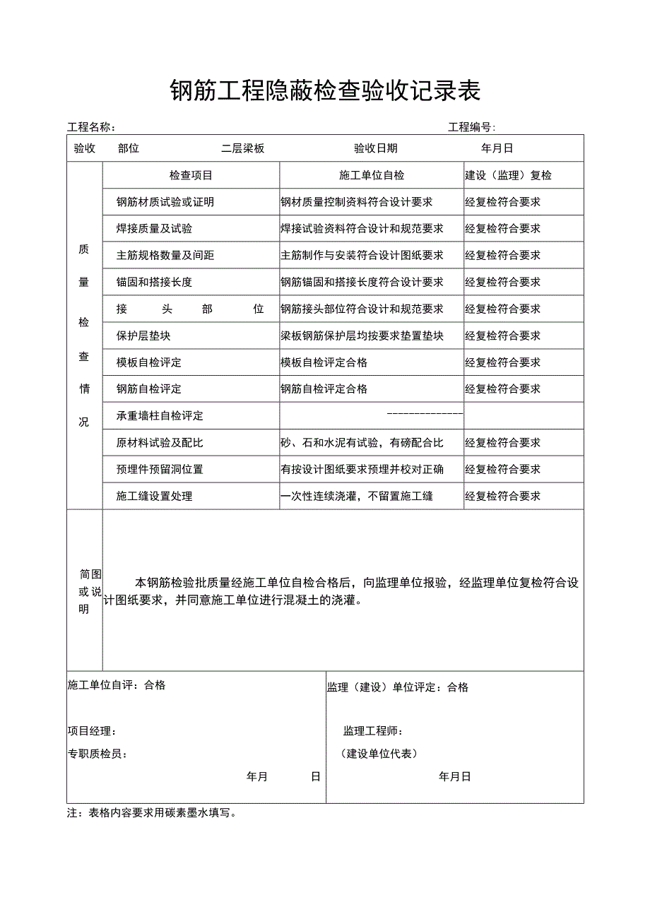 二层梁板钢筋工程隐蔽检查验收记录表.docx_第1页