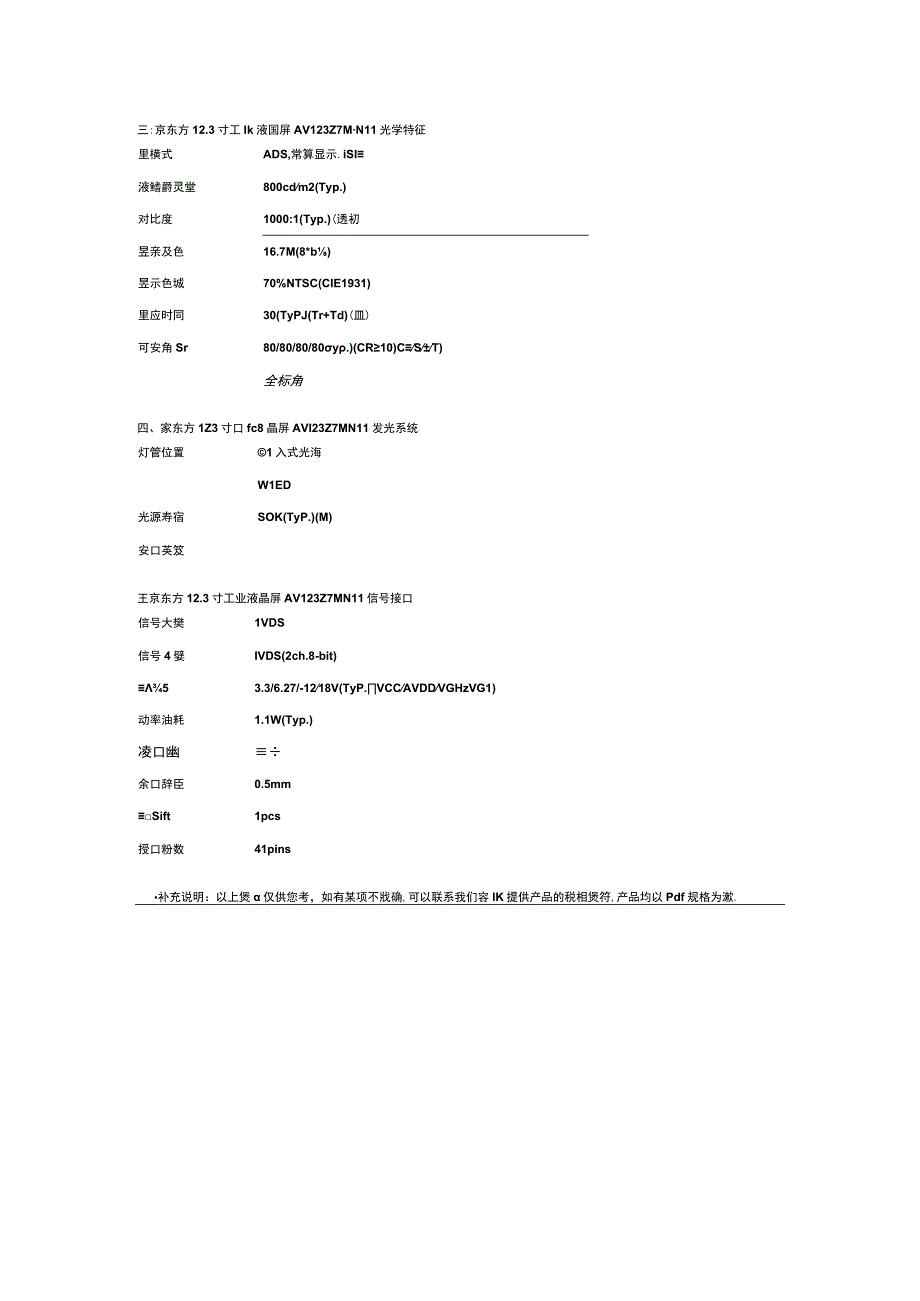 京东方123寸车载液晶屏AV123Z7MN11详细资料参数.docx_第2页