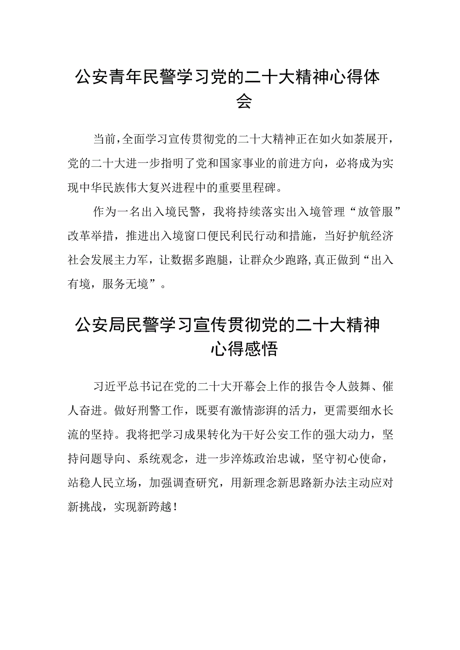 公安青年民警学习党的二十大精神心得体会(精选三篇).docx_第1页