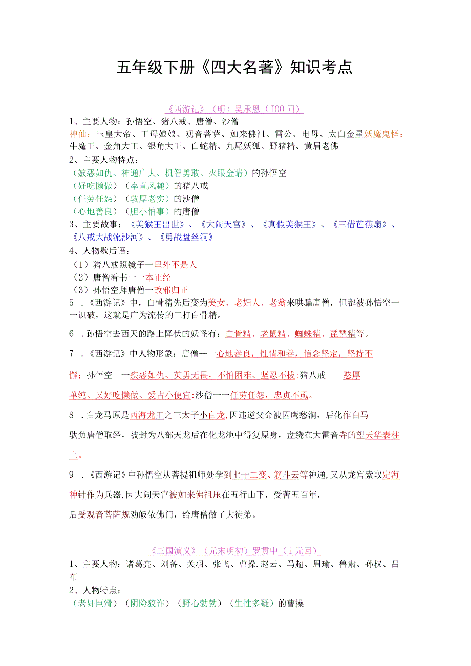 五年级下册《四大名著》知识考点.docx_第1页