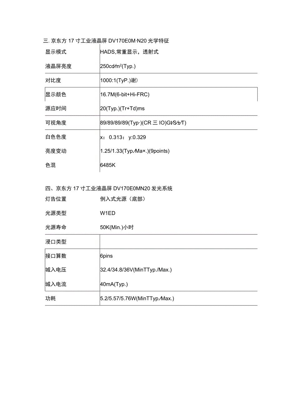 京东方17寸工业液晶屏DV170E0MN20参数规格资料.docx_第3页