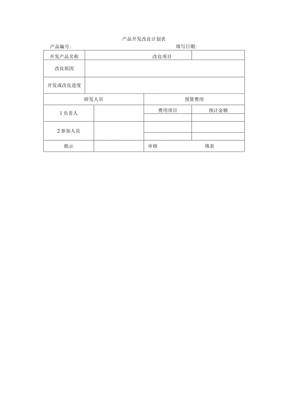 产品管理模板产品开发改良计划表.docx_第1页