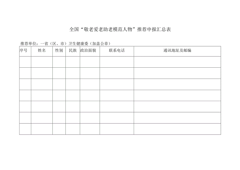 全国敬老爱老助老模范人物推荐申报汇总表.docx_第1页