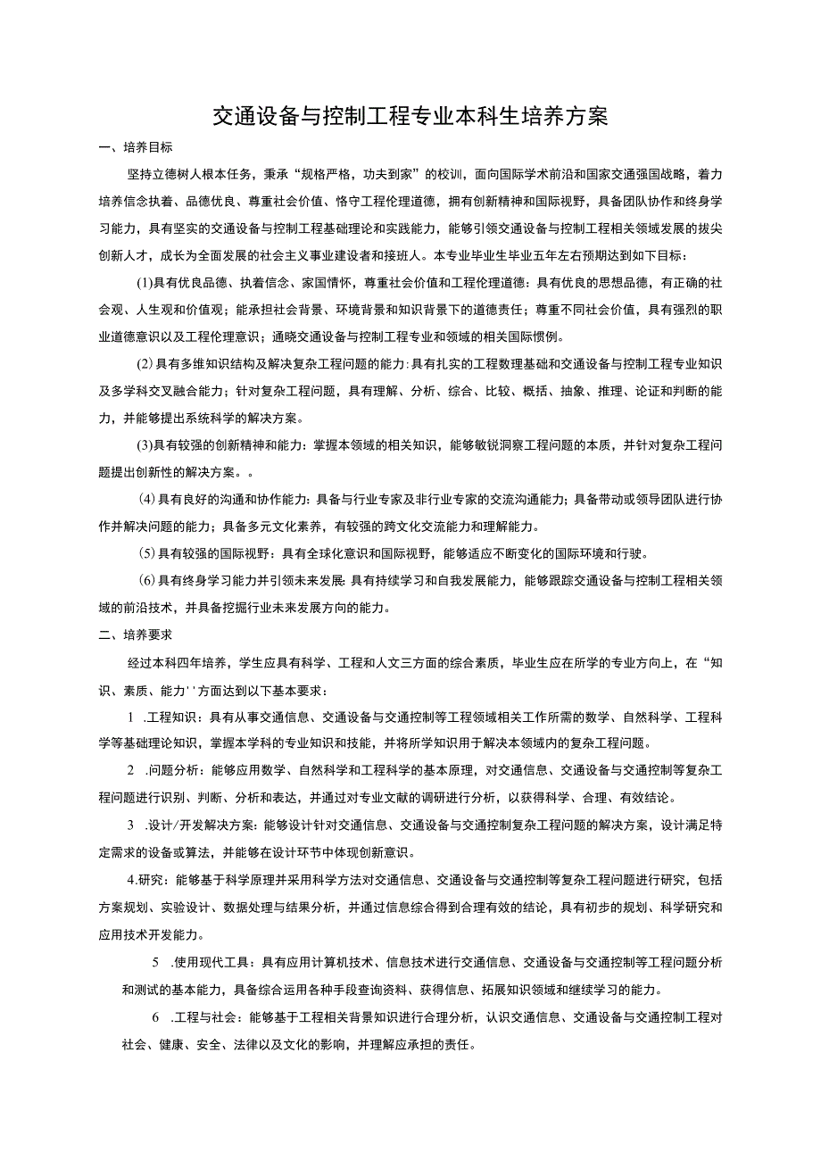 交通设备与控制工程专业本科生培养方案.docx_第1页