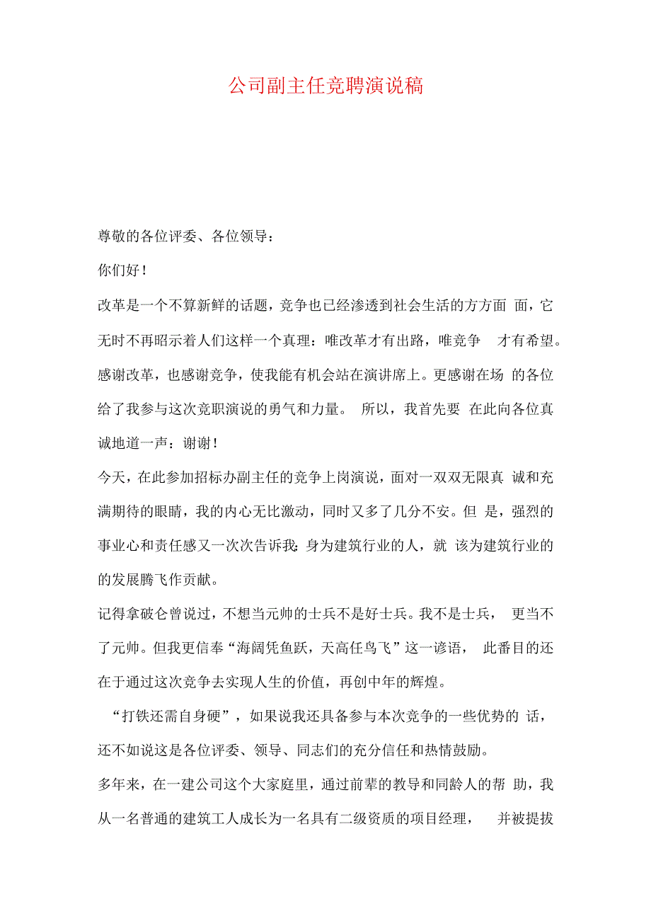 公司副主任竞聘演说稿.docx_第1页