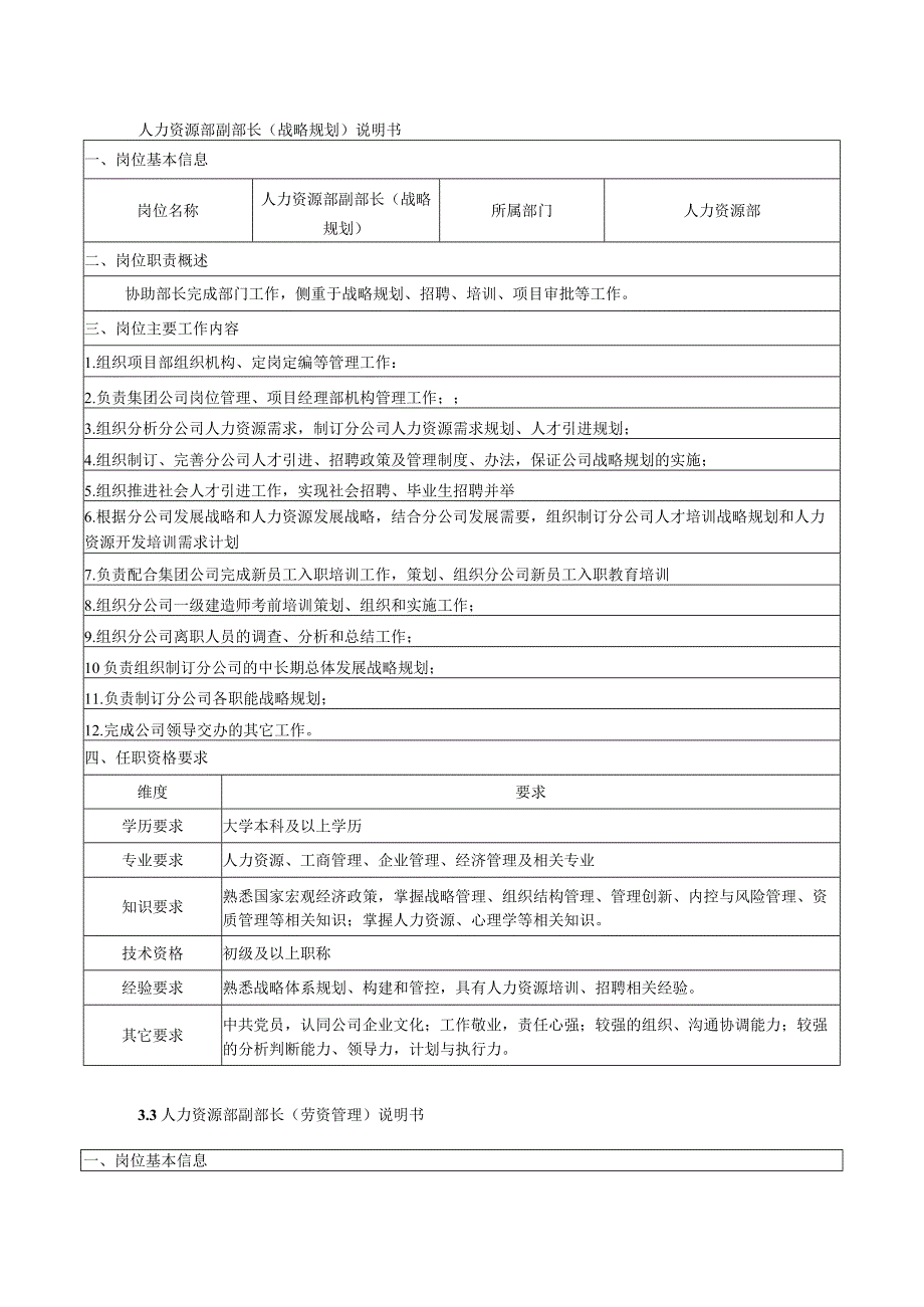 人力资源部副部长（战略规划）说明书.docx_第1页