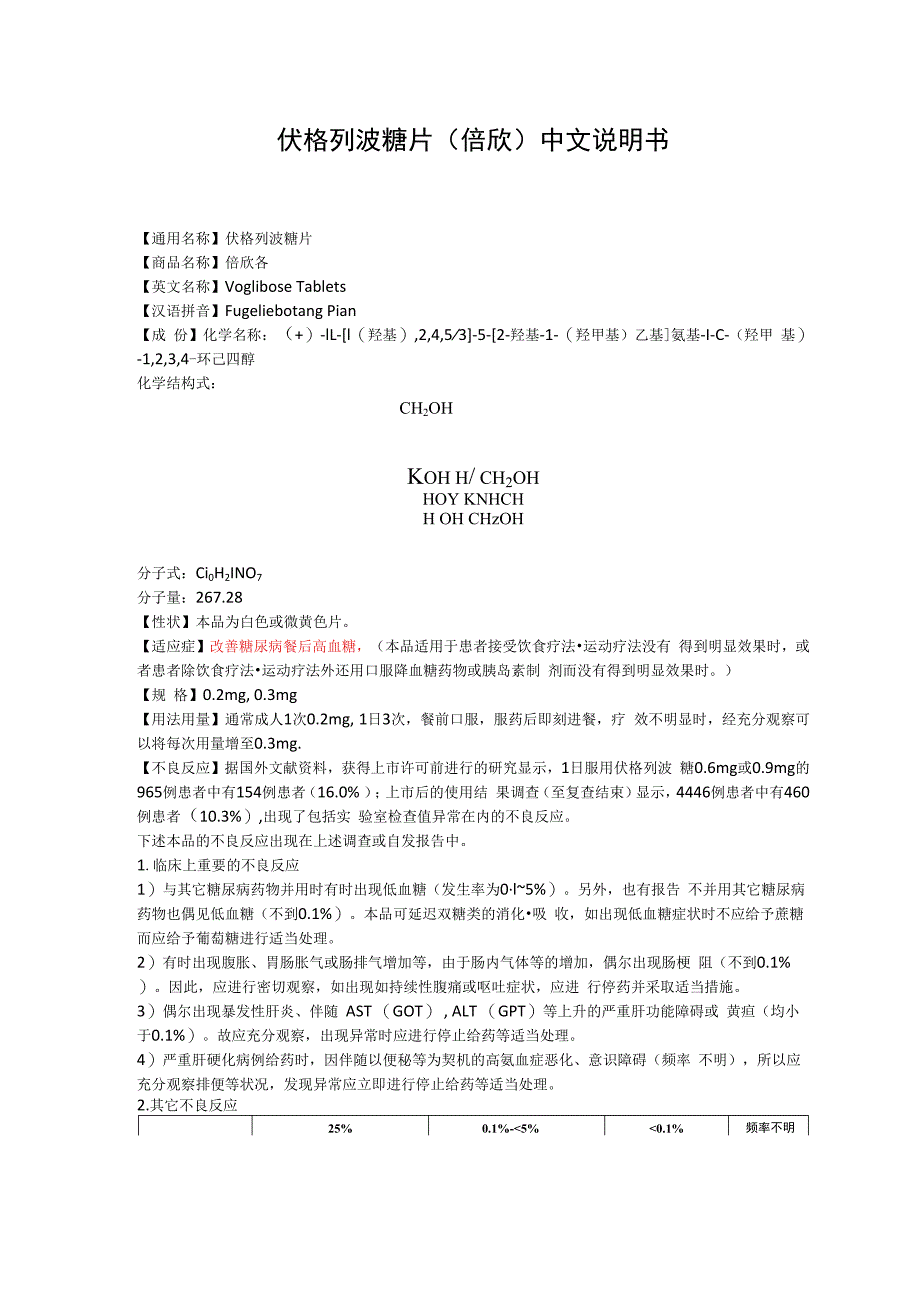 伏格列波糖片倍欣中文说明书.docx_第1页