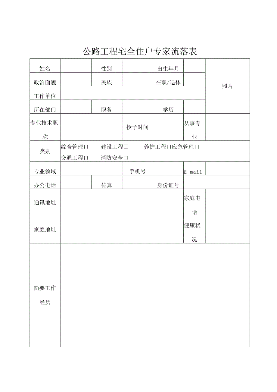 公路工程安全生产专家推荐表.docx_第1页