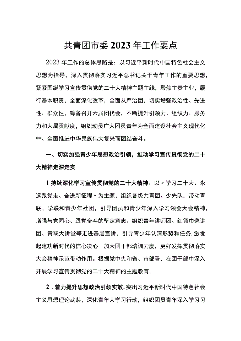 共青团市委2023年工作要点.docx_第1页