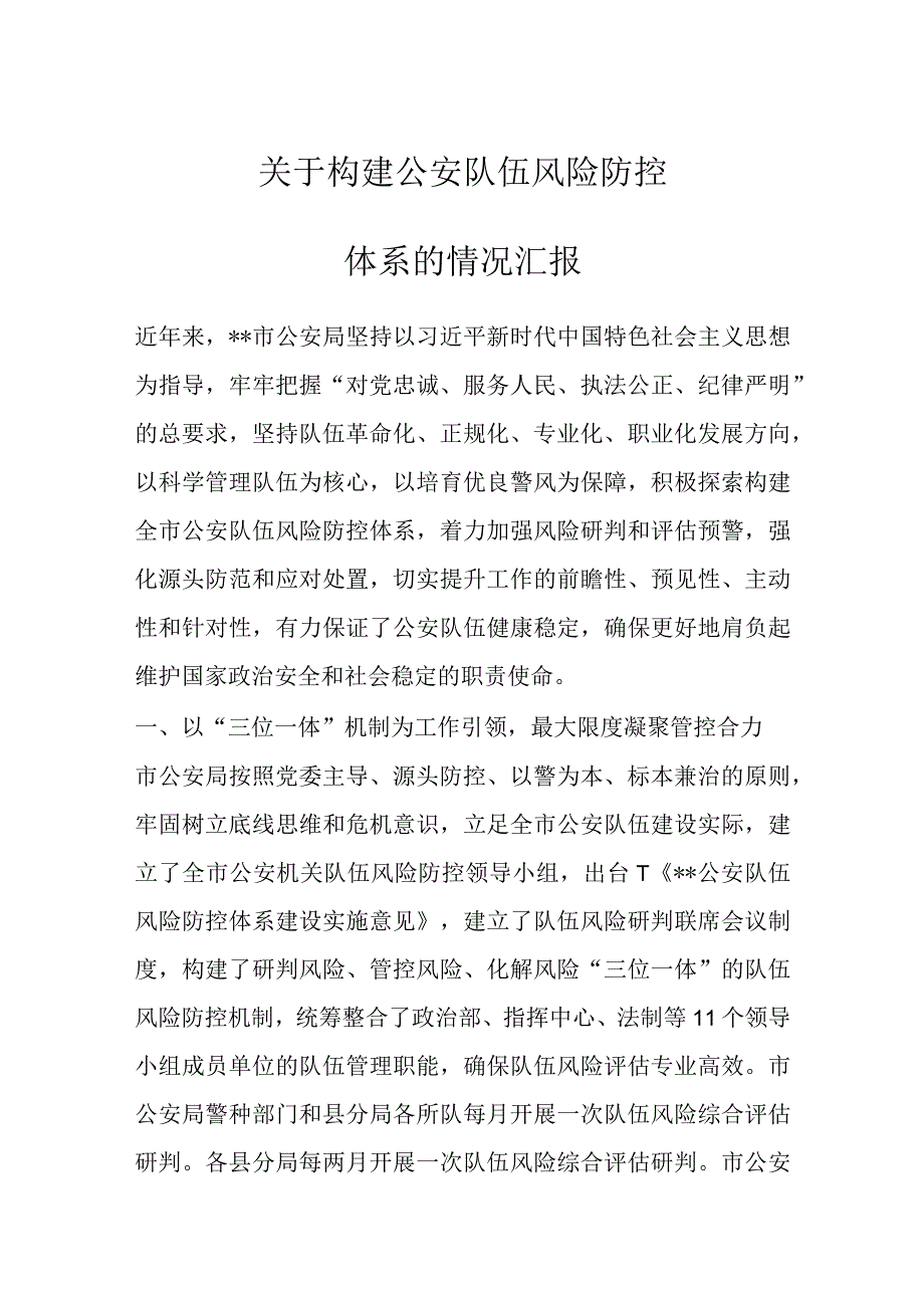 关于构建公安队伍风险防控体系的情况汇报范文.docx_第1页