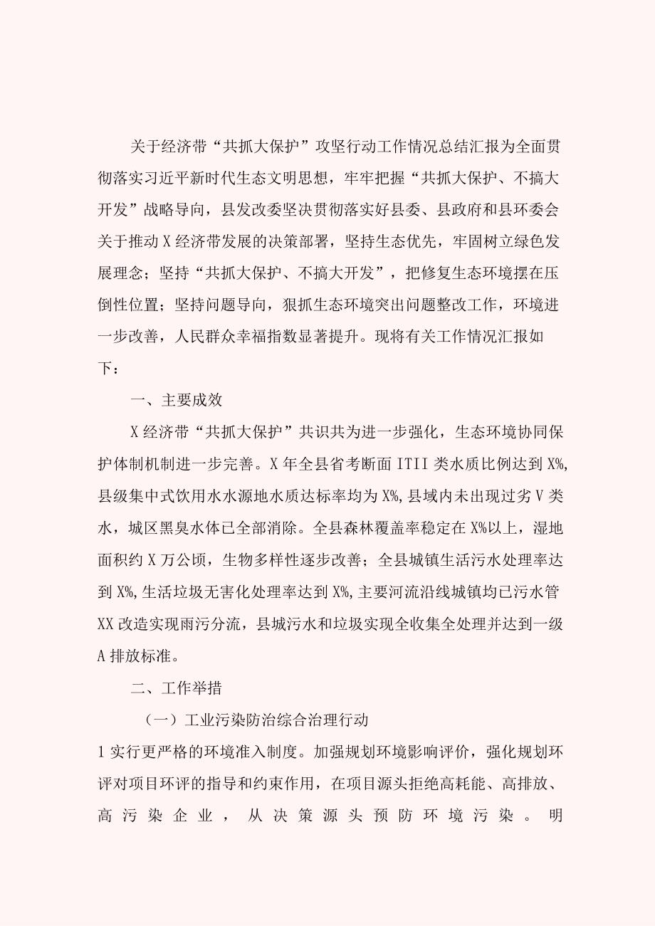 关于经济带共抓大保护攻坚行动工作情况总结汇报.docx_第1页